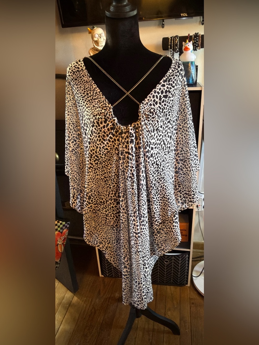 MICHAEL Michael Kors Chain Detail Leopard Print Tunic Top - Size M/L
